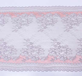 Кружево стрейч, серый с розовым, шир. 24,5 см,  арт. 1292К